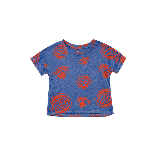 Infant Knicks Chase Your Goals Top & Short Set In Blue, Orange and Grey - Shirt Front View