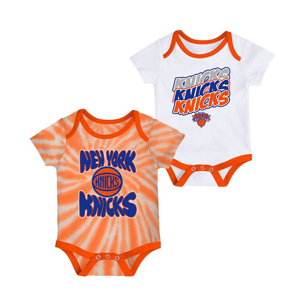 Newborn Knicks 2 Pack Tie Dye Creeper in White and Orange - Front Views