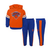 Toddler Knicks Miracle on Court Hoodie and Pant Set In Orange & Blue - Combined Sweatshirt Front & Pants Front & Left Side Views