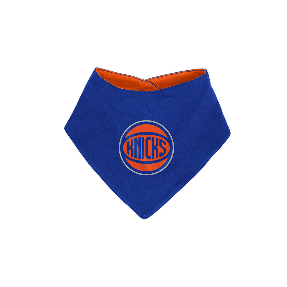 Infant Knicks 2-Piece Onesie Bib and Bootie Set In Grey, Blue & Orange - Bib Front View
