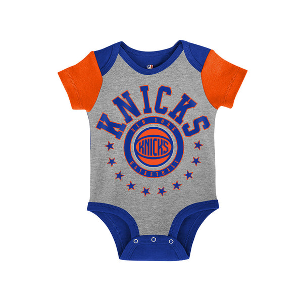 Infant Knicks 2-Piece Onesie Bib and Bootie Set In Grey, Blue & Orange - Onesie Front View