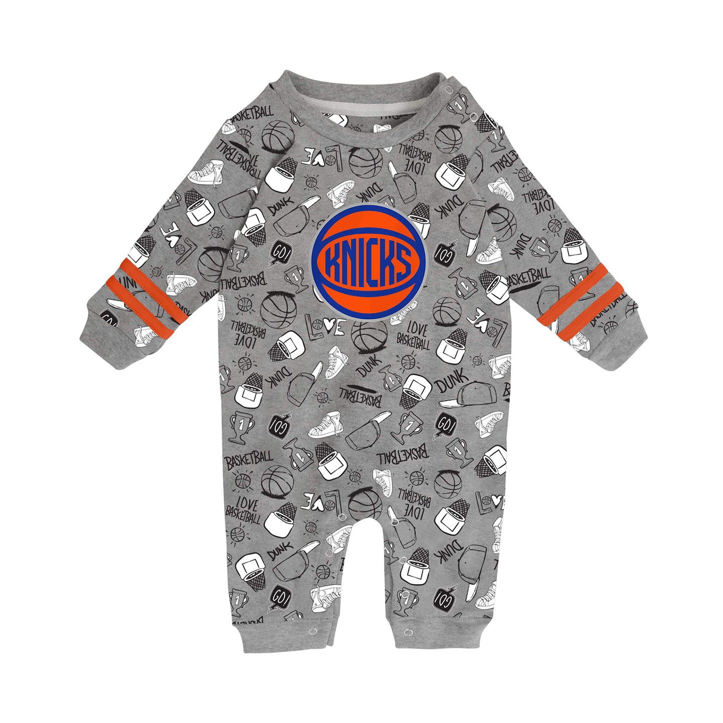 Newborn Knicks Gifted Player Long Sleeve Coverall In Grey - Front View