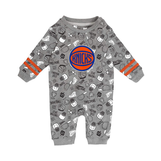 Infant Knicks Gifted Player Long Sleeve Coverall In Grey - Front View