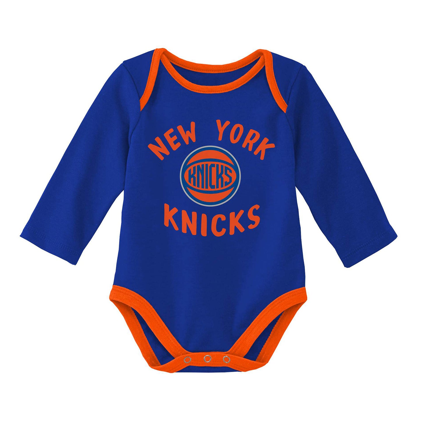 Newborn Knicks 2-Pack Long Sleeve Creeper Set In Blue & Orange - Front View Of Individual Creeper