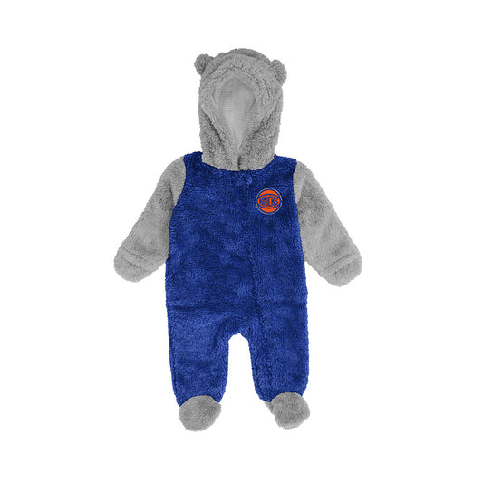 Newborn Knicks Game Nap Teddy Fleece Bunting In Blue & Grey - Front View