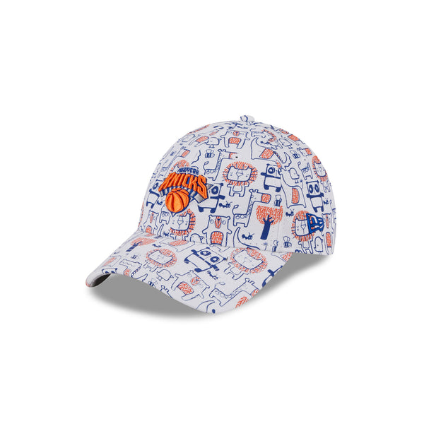 Toddler New Era Knicks Zoo Animal Print Adjustable Hat In White, Blue & Orange - Angled Left Side View