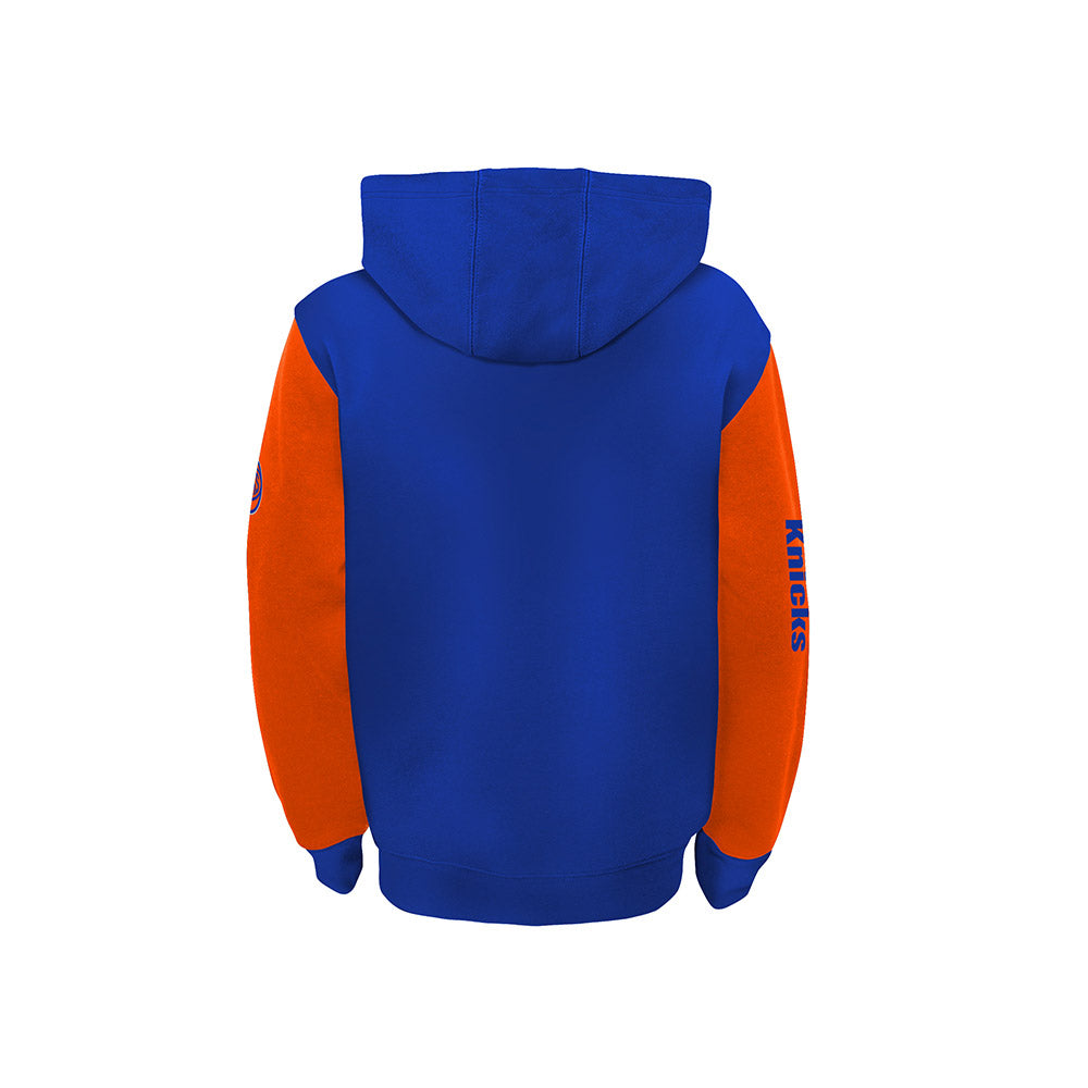 Kids Knicks Oversized Logo Full Zip Hoodie In Orange & Blue - Back View