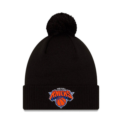 Youth New Era Knicks 21-22 Alt City Edition Knit Pom Hat in Black - Front View