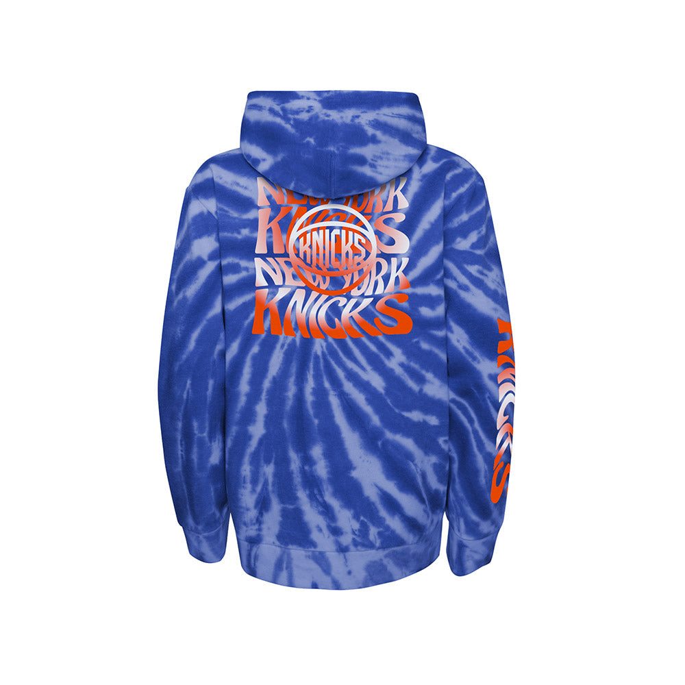 Kids Knicks Malibu Tie Dye Hoodie In Blue & Orange - Back View