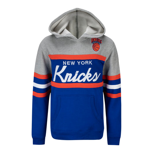 Mitchell & Ness Youth Head Coach Fleece Hood In Blue, Grey, White & Orange - Front View