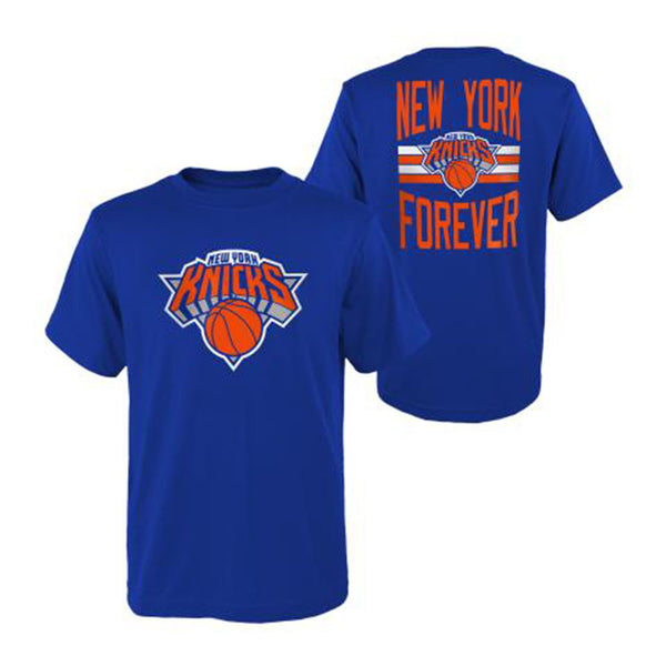 Products Youth Knicks Slogan Tee in Blue - Front and Back View