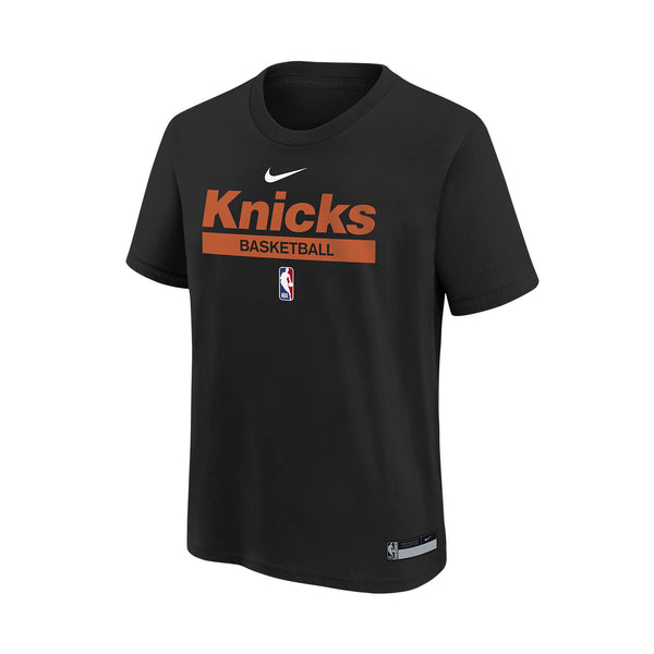 Youth Nike Knicks Dri-Fit Practice Graphic Tee In Black & Orange - Front View