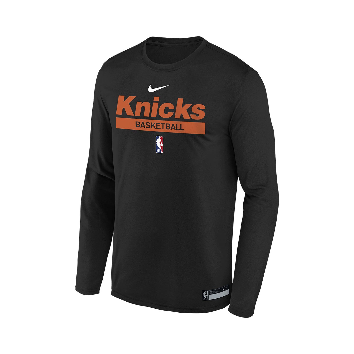 Youth Nike Knicks Dri-Fit Practice Graphic Longsleeve Tee In Black & Orange - Front View