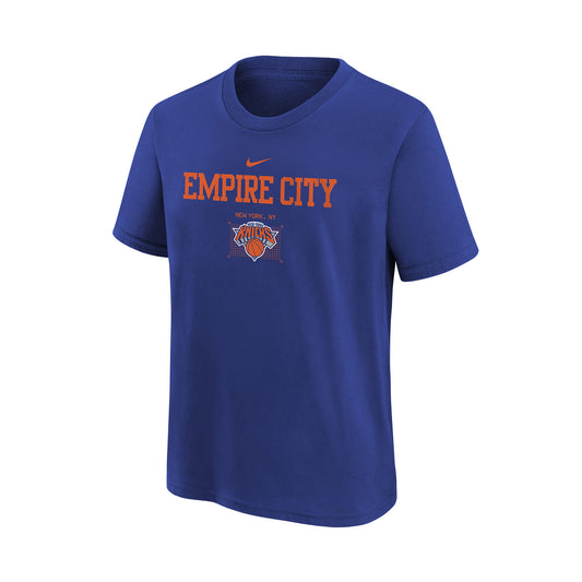 Youth Nike Knicks Empire City Tee In Blue & Orange - Front View