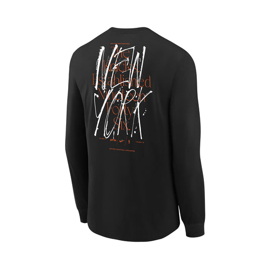 Youth Nike Knicks MAX90 Graphic Longsleeve Tee In Black, White & Orange - Back View