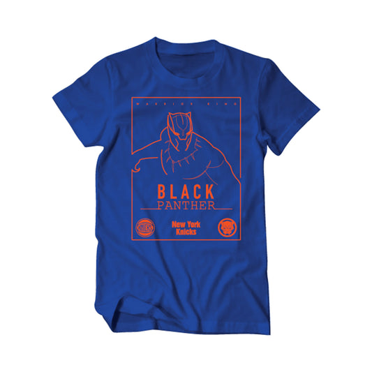 Youth Knicks Black Panther Tee In Blue & Orange - Front View