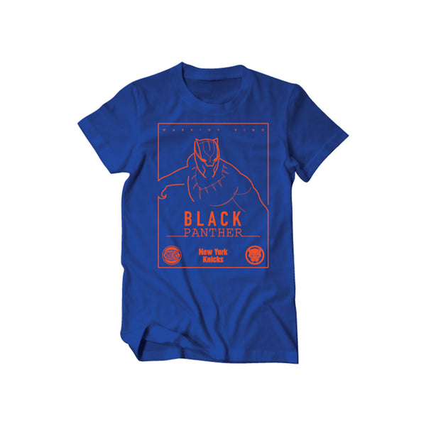 Kids Knicks Black Panther Tee In Blue & Orange - Front View