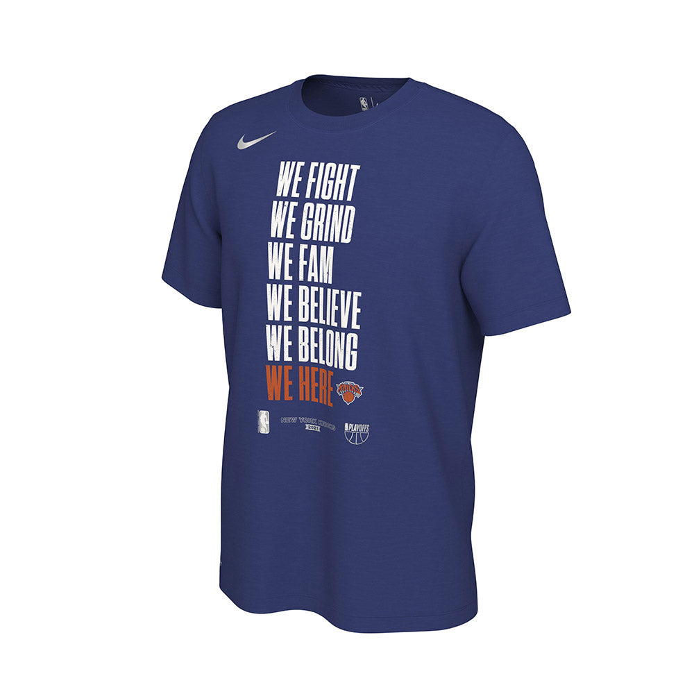 Youth New York Knicks Nike 2021 NBA Playoffs Bound Mantra T-Shirt in Blue - Front View