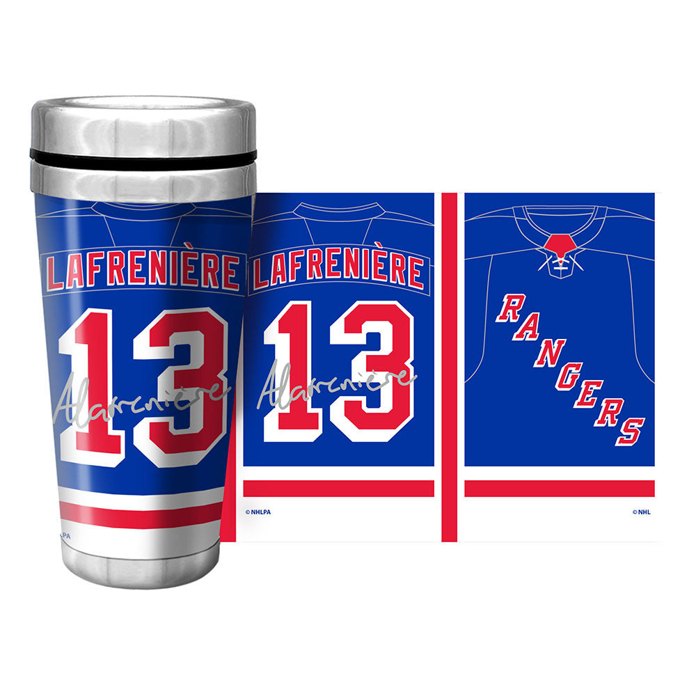 Mustang Alexis Lafreniere 16 oz. Full Wrap Jersey Tumbler in Blue - Full View