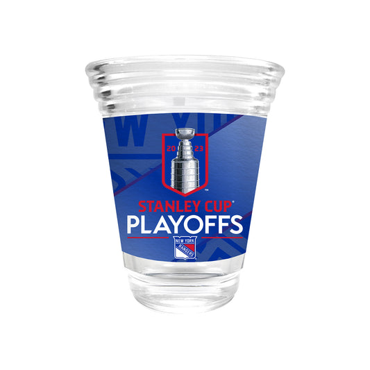 Great American Rangers 22-23 Playoff Shot Glass - In Clear And Blue - Front View