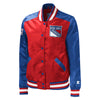 Womens Starter Rangers Legends Satin Jacket in Red And Blue - Front View
