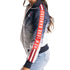 Women's Wild Collective Rangers Puffer Jacket In White, Blue & Red - Left Side View On Model