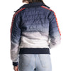 Women's Wild Collective Rangers Puffer Jacket In White, Blue & Red - Back View On Model
