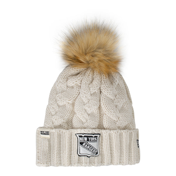 Women's New Era Rangers Exclusive Cable Knit Pom Beanie Cream - Front View