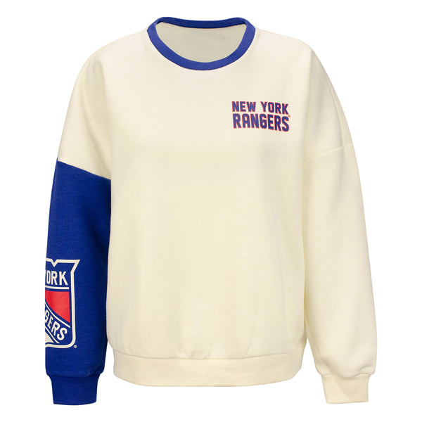 Women's G3 Starter Rangers Retro Crew Sweater In Cream & Blue - Front View
