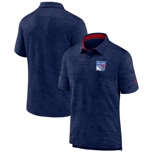 Fanatics Rangers Authentic Pro Rink Performance Polo In Blue - Combined Front & Back View