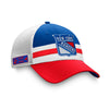 Fanatics Rangers Authentic Pro Draft Structured Adjustable Trucker Hat in Red, White and Blue - Right View