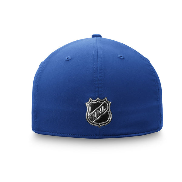 Fanatics Rangers Authentic Pro Draft Royal Flex Hat in Red, White and Blue - Back View