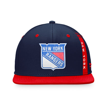 Fanatics Rangers Authentic Pro Draft Snapback Hat In Blue & Red - Front View