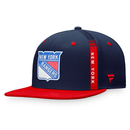 Fanatics Rangers Authentic Pro Draft Snapback Hat In Blue & Red - Angled Left Side View