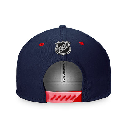 Fanatics Rangers Authentic Pro Draft Snapback Hat In Blue & Red - Back View