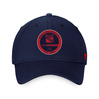 Fanatics Rangers Authentic Pro Training Camp Flex Hat In Blue & Red - Front View