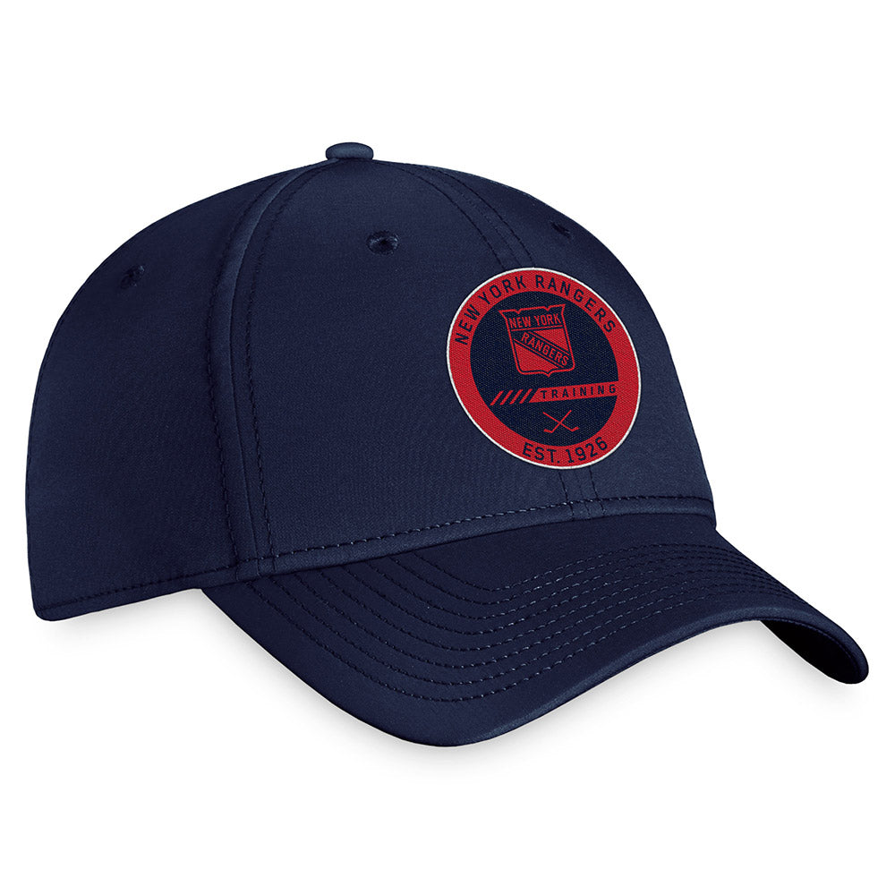 camp cap Men's Fanatics Branded Blue New York Rangers 2022 Authentic Pro Training Camp Flex Hat Size: Medium/Large