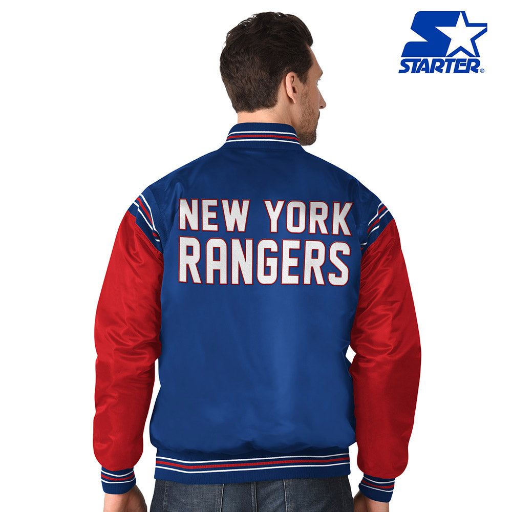 NY Rangers Varsity Red and Blue Satin Jacket