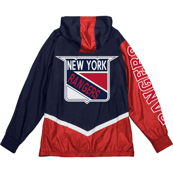 Mitchell & Ness Rangers Undeniable Full Zip Windbreaker Jacket In Blue, Red & White - Back View