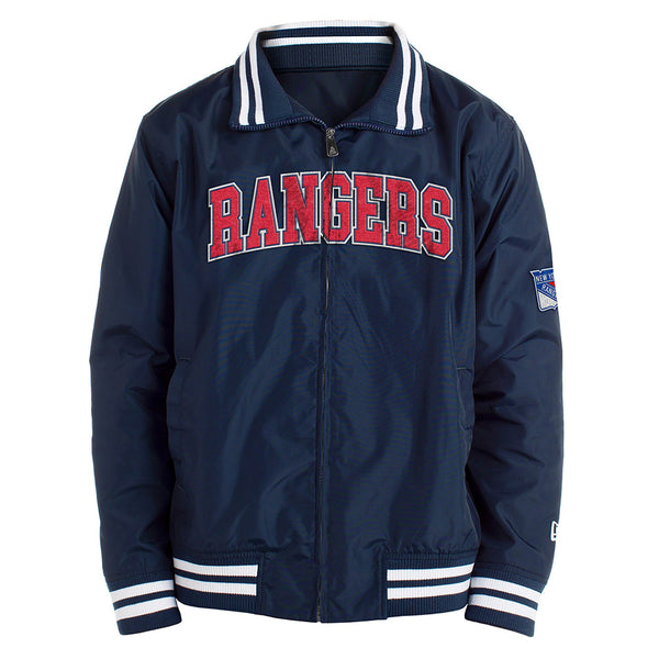 New Era Rangers Nylon Zip-Up Jacket In Blue - Front View