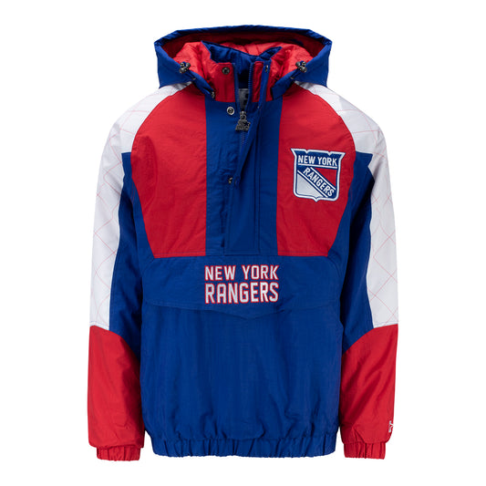 GIII Starter Rangers Red/Royal Nylon Hooded Pullover Jacket - Front View