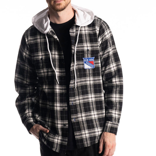 Wild Collective Rangers Hooded Flannel In Black & White - Front View On Model