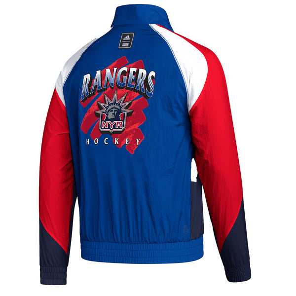 Adidas Rangers Reverse Retro 2022 Zip Up Jacket In Blue, Red & White - Back View