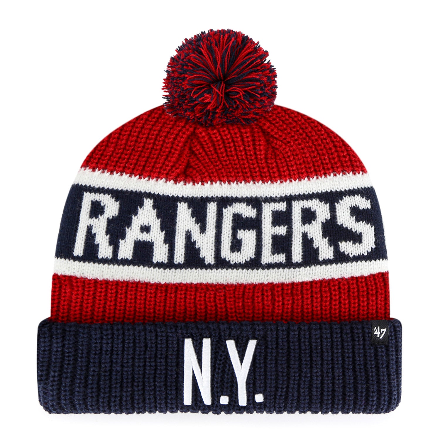 '47 Brand Rangers Red Calgary Cuff Knit In Red, Blue & White - Front View