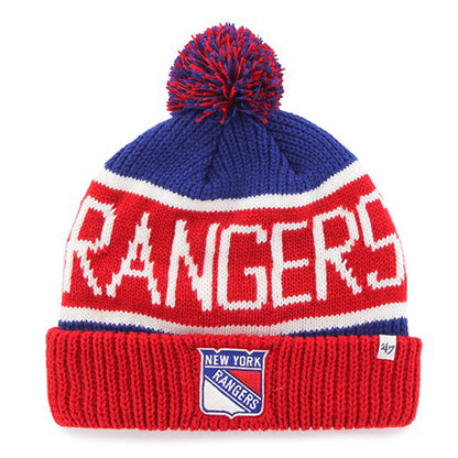 '47 Brand Rangers Royal Calgary Cuff Knit In Red, Blue & White - Front View