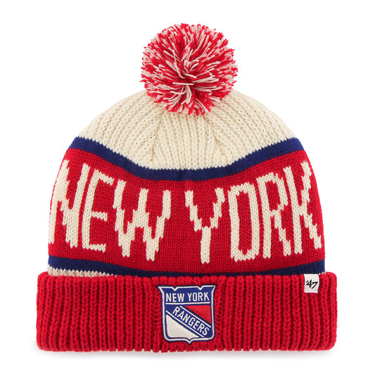 '47 Brand Rangers Natural Calgary Cuff Knit In Red, Cream & Blue - Front View