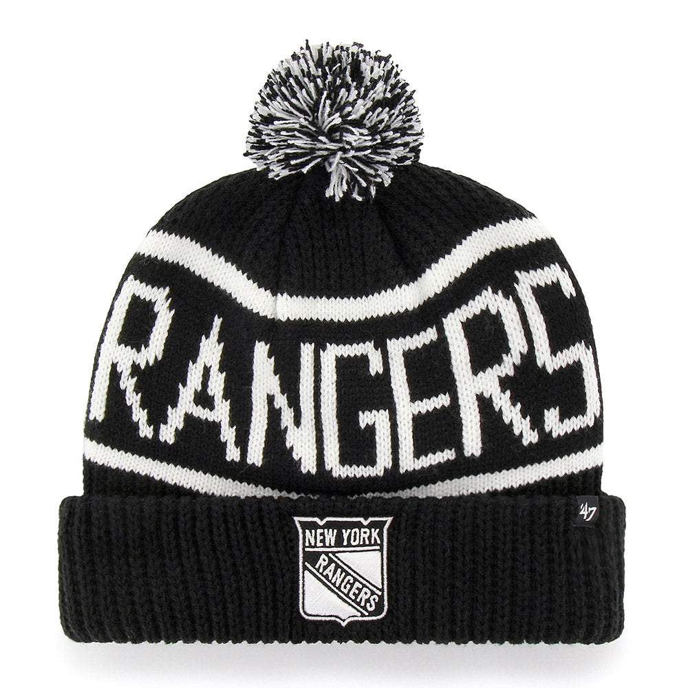 '47 Brand Rangers Black Calgary Cuff Knit In Black & White - Front View