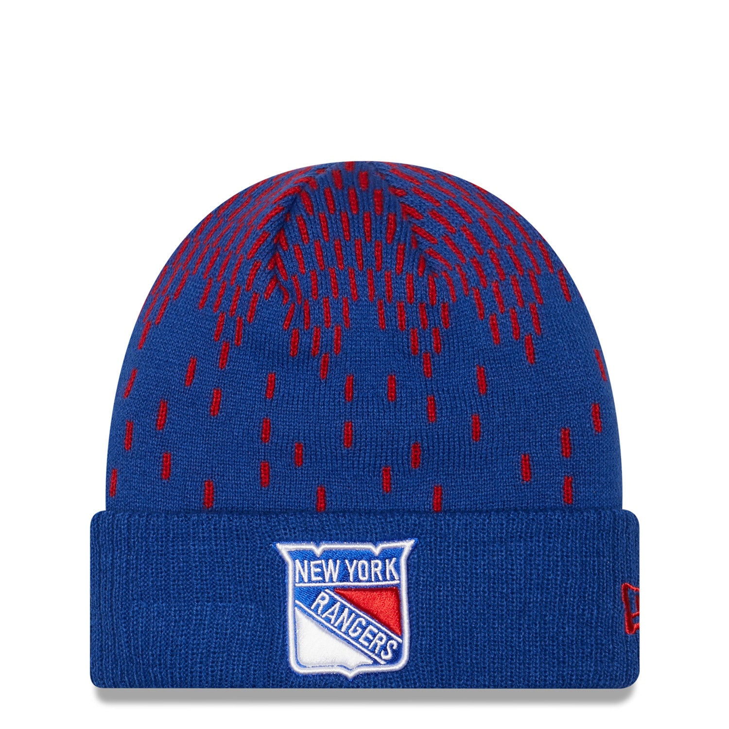 New Era Rangers Freeze Knit Beanie In Blue & Red - Front View
