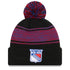 New Era Rangers Chilled Pom Knit Beanie In Black, Red & Blue - Front View