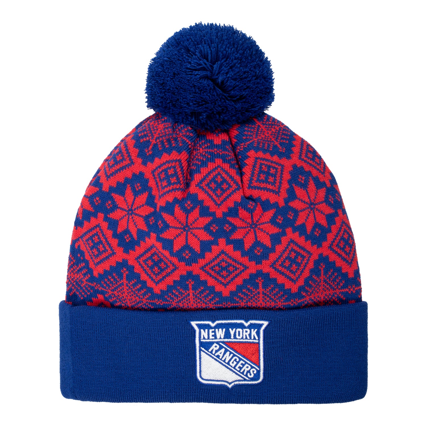 CCM Rangers Diamond Pom Beanie In Red & Blue - Front View